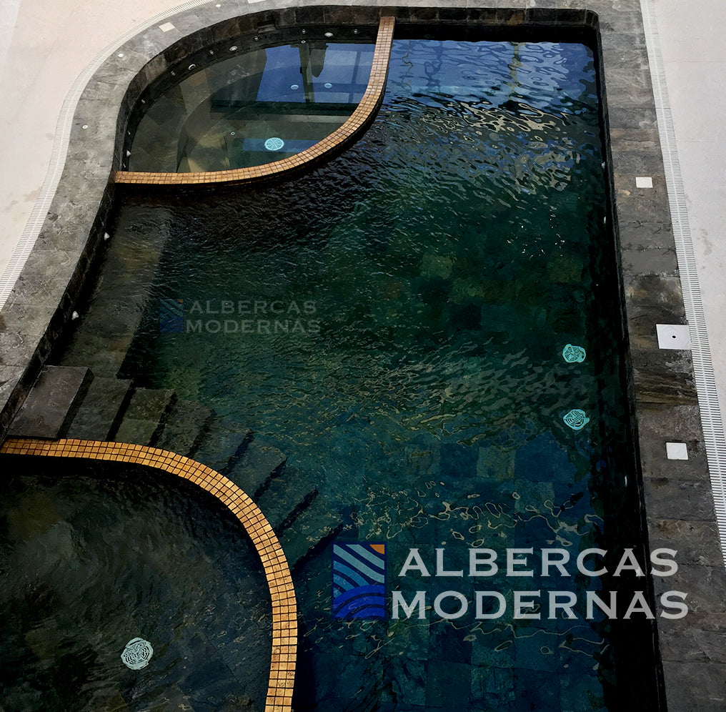 Alberca Signature techada en interior de casa moderna